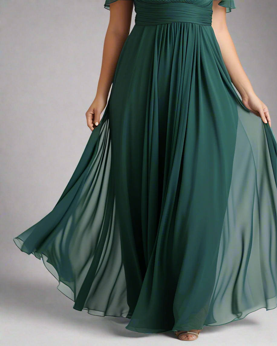 Elegant Glow Cyan Chiffon Maxi with Dreamy Layered Sleeves