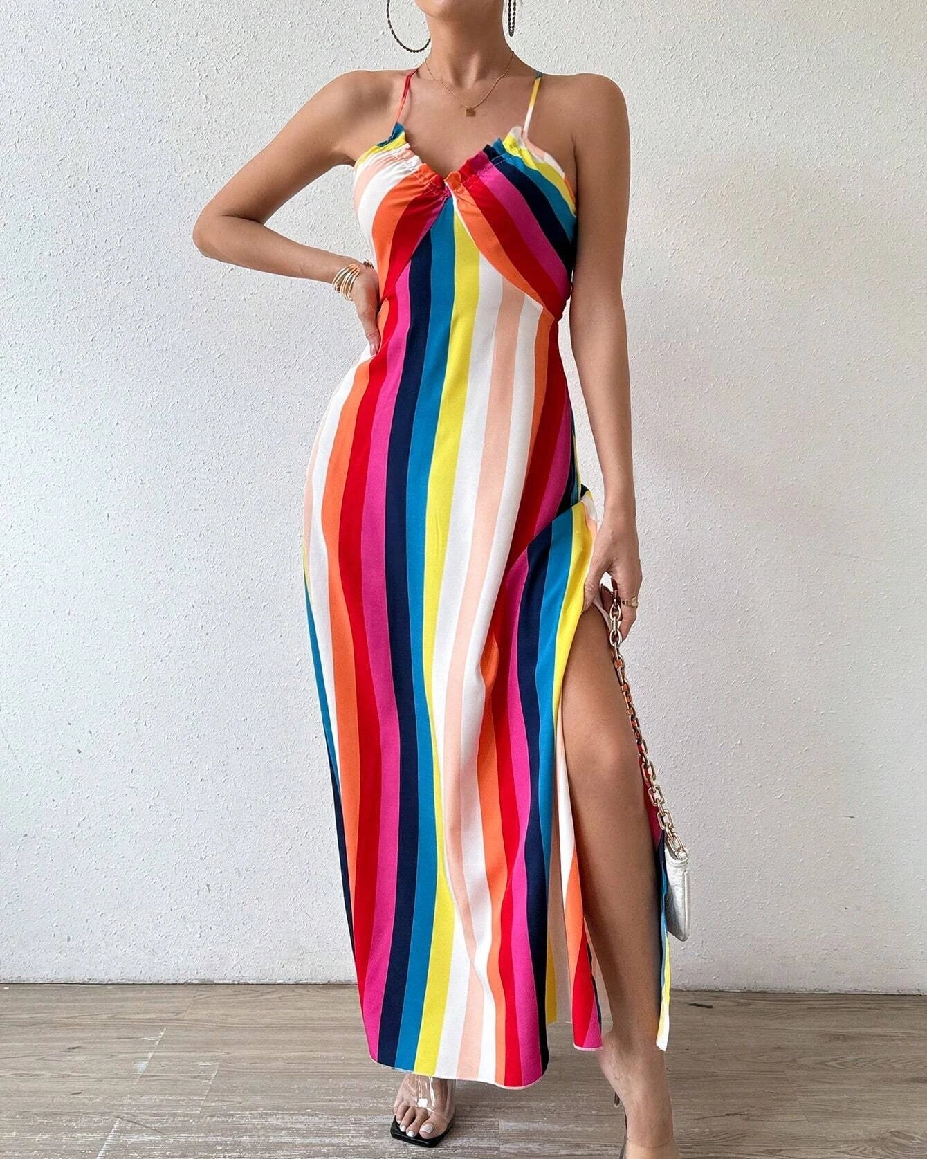 Women's Summer Ethnic Pattern Backless Split Thigh Dress