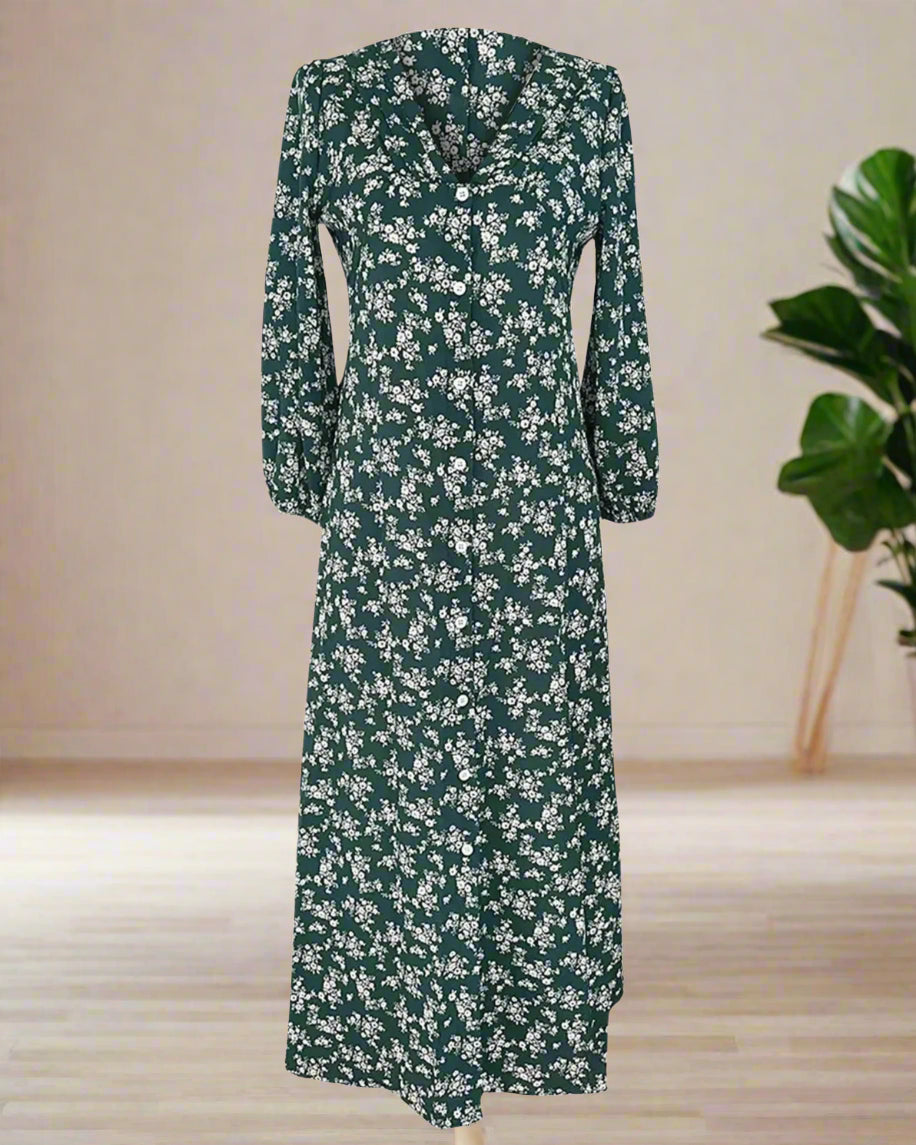 Green floral dress on a white background