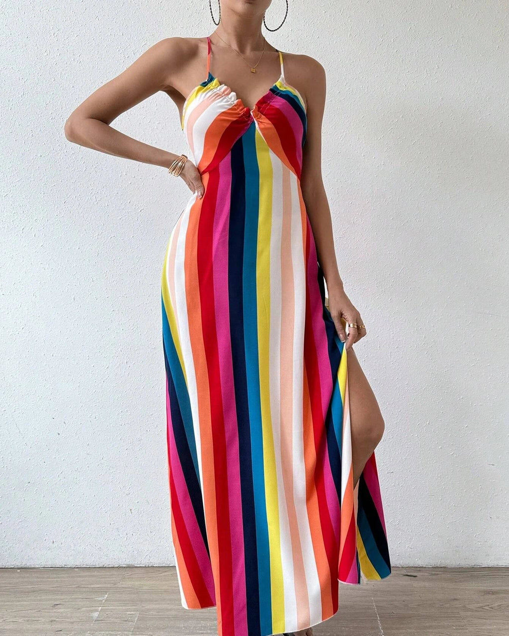 Women's Summer Ethnic Pattern Backless Split Thigh Dress