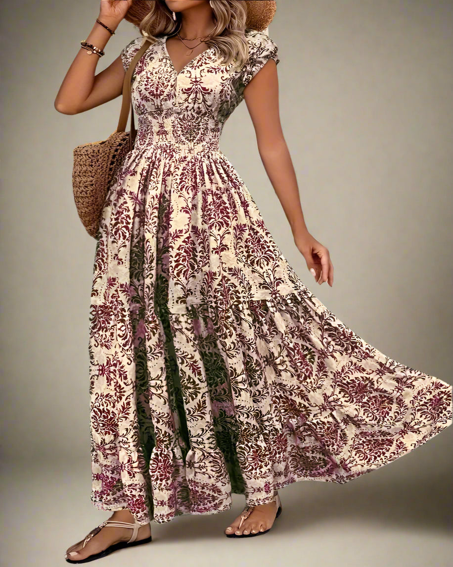 Plus Size Boho Floral Maxi Dress with Ruffled Skirt