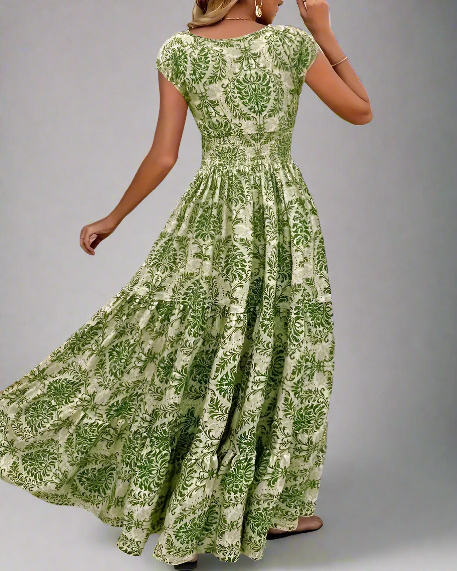 Plus Size Boho Floral Maxi Dress with Ruffled Skirt