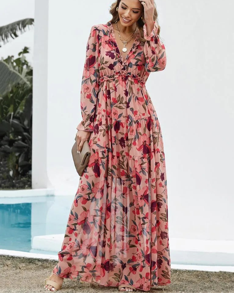 Bohemian Knot-Front Tiered Maxi Dress