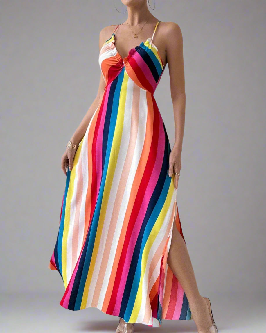 Women's Summer Ethnic Pattern Backless Split Thigh Dress